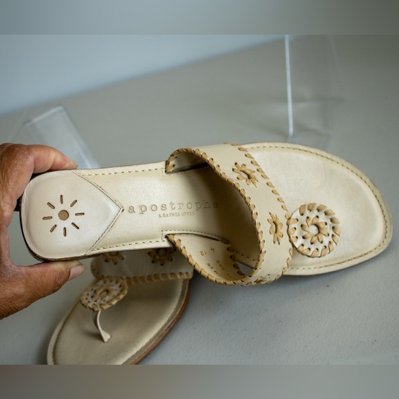 Apostrophe Jaclyn Cream Leather Sandals Floral Whipstitch Women’s Shoes Size 8 - Picture 7 of 10